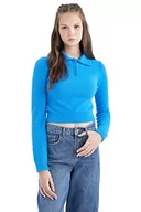 Swetry damskie - DeFacto Sweter normalny krój dla kobiet - sweter z golfem dla topów damski (niebieski, XXS - XS), niebieski, XXS-XS - miniaturka - grafika 1