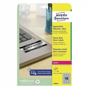Avery Zweckform Etykiety znamionowe srebrne Zweckform; A4, 8 ark./op., 45,7 x 21,2 mm, poliestrowe L6009-8 - Etykiety do drukarek - miniaturka - grafika 2