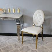 Krzesła - Krzesło Ludwik Gold glamour white z przeszyciami - złote krzesła pikowane kryształkami - miniaturka - grafika 1