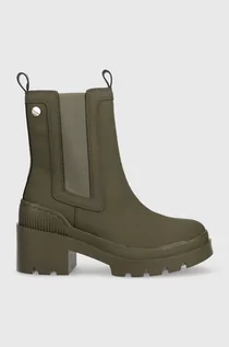 Botki damskie - Tommy Hilfiger sztyblety Heeled Chelsey Boot Bio damskie kolor zielony na słupku - grafika 1