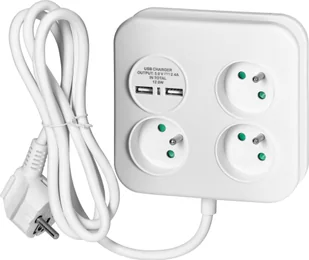 Orno Kwadratowa listwa zasilająca z ładowarką USB 3x2P+Z, 2xUSB-A, kabel 3x1,0mm2, 1,4m - Przedłużacze i rozgałęźniki - miniaturka - grafika 1