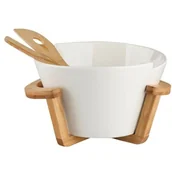 Miski i półmiski - REGULAR SALATERKA OWALNA 29X25X16 CM Z PODSTAWĄ I ŁYŻKAMI BAMBUSOWYMI NBC - miniaturka - grafika 1