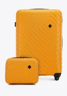 Walizki - Duża walizka i kosmetyczka z ABS-u z geometrycznym tłoczeniem pomarańczowe - miniaturka - grafika 1