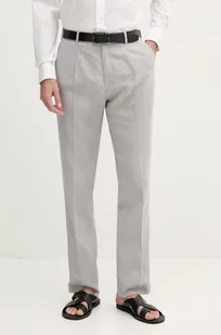 Calvin Klein spodnie lniane męskie kolor szary dopasowane LV04LB448G - Spodnie męskie - miniaturka - grafika 1
