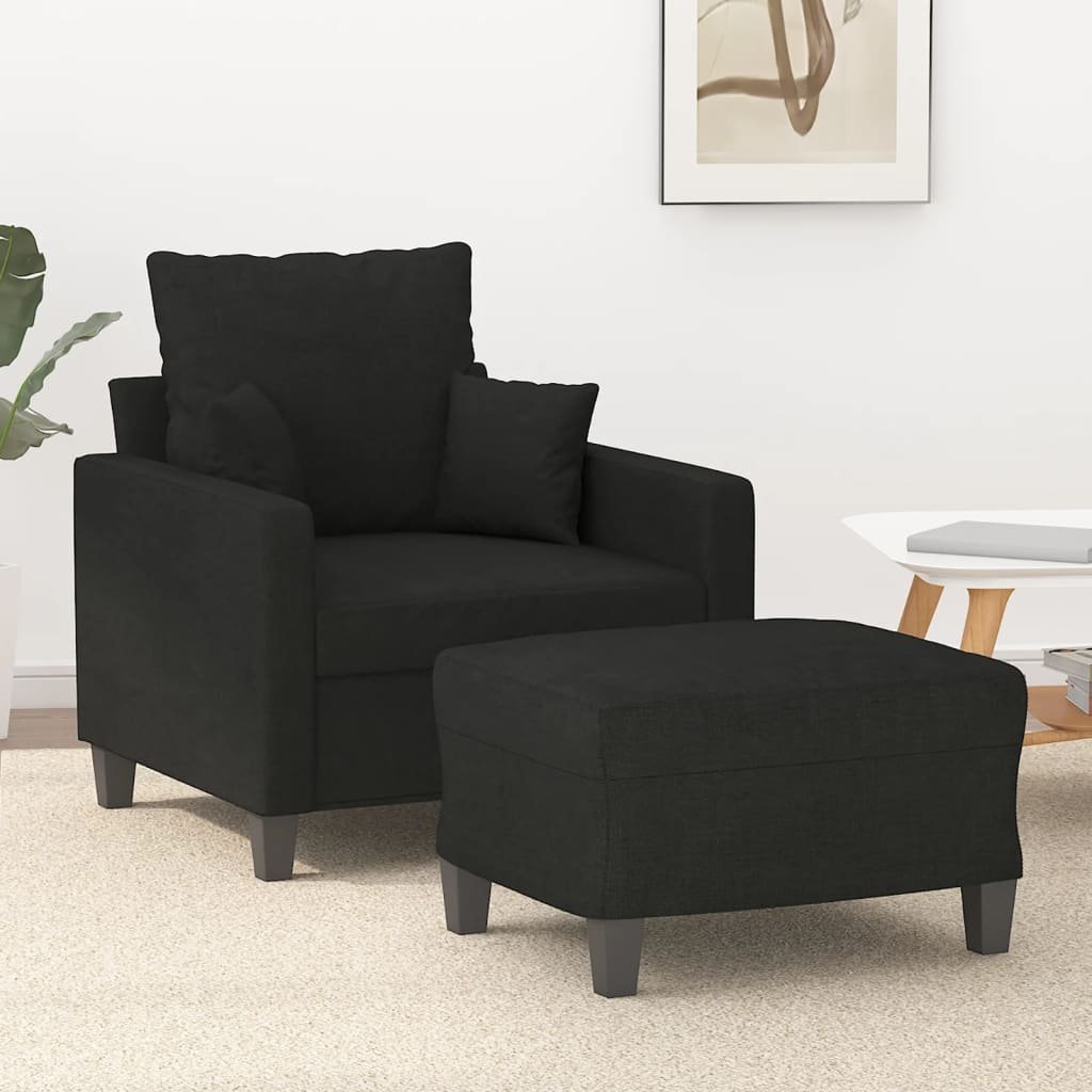 vidaXL Fotel z podnóżkiem, czarny, 60 cm, obity tkaniną