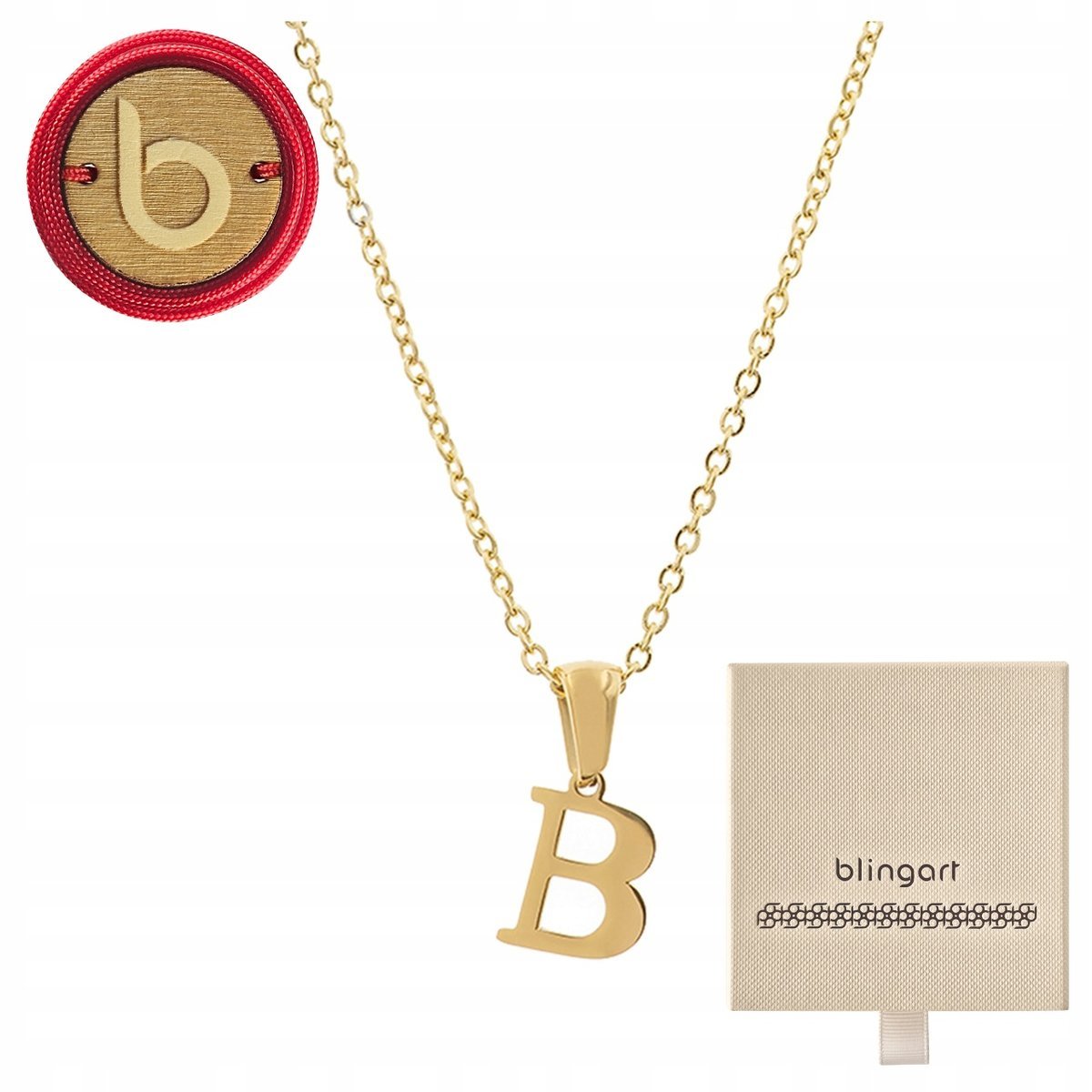 Naszyjnik DAMSKI celebrytka pozłacana LITERKA B alfabet STAL 316L BLINGART
