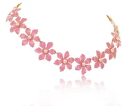 Naszyjniki - COLIBRA Pozłacany Naszyjnik z różowych kwiatów (C23/LAT/134Au) - miniaturka - grafika 1
