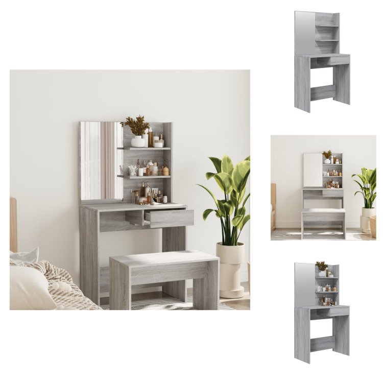 vidaXL Toaletka z lustrem szara Sonoma 74,5x40x141 cm - Toaletki