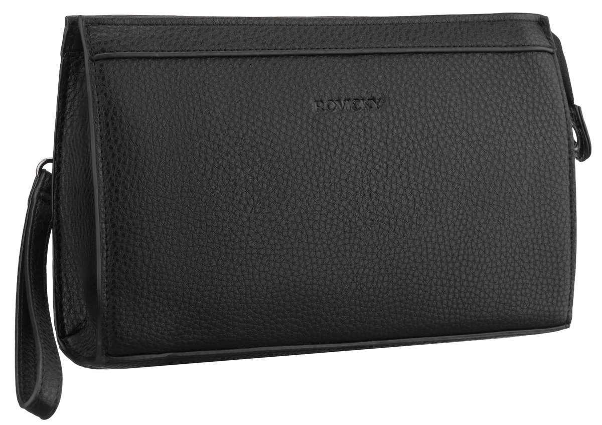 Saszetka męska do ręki ROVICKY mała portfel 2w1 na suwak elegancka pasek na nadgarstek czarna