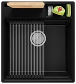 Zlewozmywaki - Zlewozmywak granitowy jednokomorowy + wkładka ociekowa gratis Oslo 50 Pocket Multilevel kolor Czarny. Baterie kuchenne i syfon do wyboru. Primagran - miniaturka - grafika 1