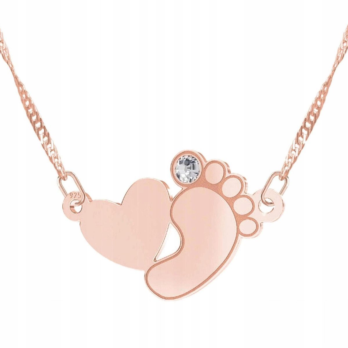 Naszyjnik Pozłacany z Stópką Dziecka Sercem Nóżką Dziecka Serce SREBRO 925