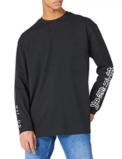 Koszulki męskie - Urban Classics Męski t-shirt z chińskimi symbolami oversized Ls, czarny, L - grafika 1