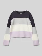 Swetry dla dziewczynek - Sweter z dzianiny krótki w stylu Colour Blocking - miniaturka - grafika 1