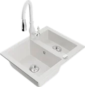 Zlewozmywaki z baterią - Mexen Carlos zlewozmywak granitowy 1,5-komorowy z baterią kuchenną Savita, biały - 6518-20-672601-20 - miniaturka - grafika 1