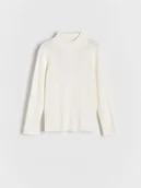 Swetry dla dziewczynek - Reserved - Prążkowany sweter z wiskozą - złamana biel - miniaturka - grafika 1