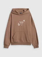 Bluzy damskie - 4F Bluza dresowa loose z kapturem damska - beżowa XS - miniaturka - grafika 1