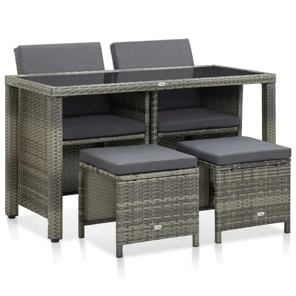 Stylowy zestaw mebli rattanowych szary z poduszkami ciemnoszarymi 123x60x74