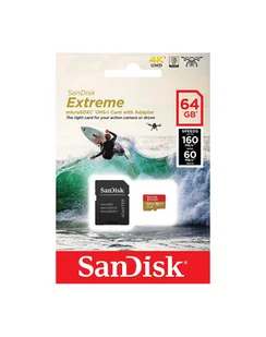SANDISK EXTREME microSDXC 64 GB 160/60 MB/s A2 C10 V30 UHS-I U3 ActionCam - Karty pamięci - miniaturka - grafika 1