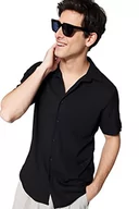 Koszule męskie - Trendyol Męska koszula z dzianiny o regularnym kroju z kołnierzem, Czarny, S - miniaturka - grafika 1