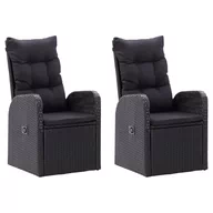 Fotele i krzesła ogrodowe - vidaXL Rozkładane krzesła z poduszkami, 2 szt., polirattan, czarne - miniaturka - grafika 1