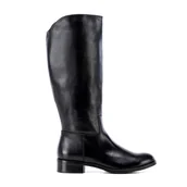 Półbuty męskie - Damskie kozaki skórzane z szeroką cholewką czarne - miniaturka - grafika 1