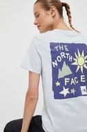 Koszulki sportowe damskie - The North Face t-shirt bawełniany kolor niebieski - miniaturka - grafika 1