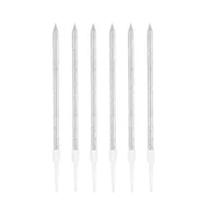 Balony i akcesoria - Świeczki urodzinowe srebrne z brokatem 6szt. - miniaturka - grafika 1