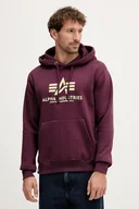 Bluzy męskie - Alpha Industries bluza męska kolor bordowy z kapturem z nadrukiem 178312.608 - miniaturka - grafika 1
