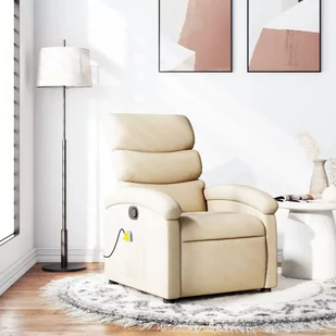 vidaXL Rozkładany fotel masujący, kremowy, obity tkaniną - Stoły i łóżka do masażu - miniaturka - grafika 1