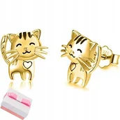 Biżuteria dla dzieci - Kolczyki srebrne dla dziewczynki kotki wkrętki sztyfty srebro pozłacane - miniaturka - grafika 1