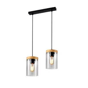 Wels lampa wisząca 2X40 czarny+drewniany klosz dymiony 32-21991 - Lampy sufitowe - miniaturka - grafika 1
