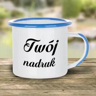 Kubki - Kubek metalowy, emaliowany 360 ml z niebieskim uszkiem i rantem z Twoim nadrukiem - miniaturka - grafika 1