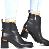 Botki damskie - DAMSKIE BOTKI SKÓRZANE NA OZDOBNYM OBCASIE PANTERKA VINCEZA 66811 CZARNE - miniaturka - grafika 1