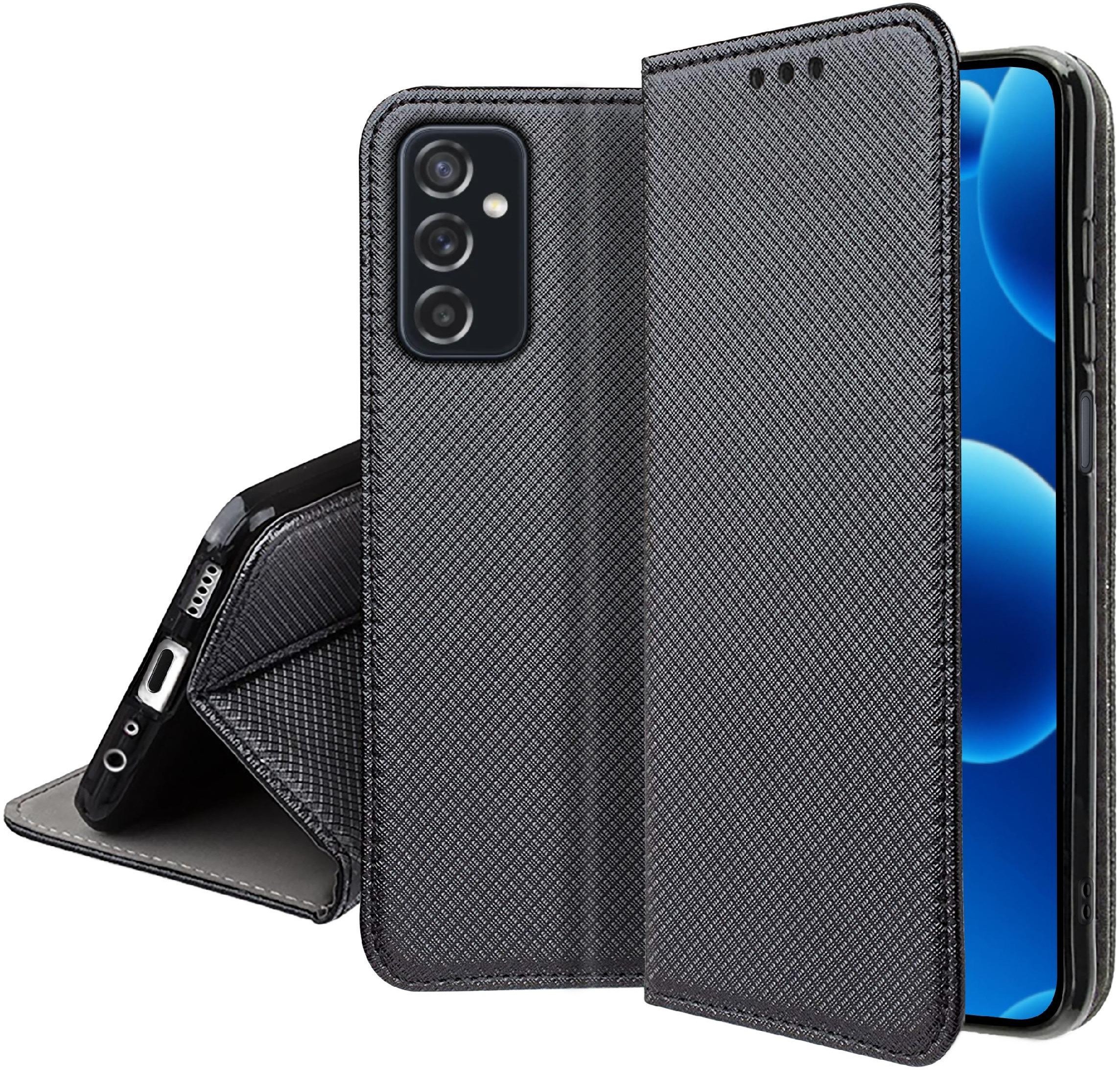 Etui z klapką do Samsung M52 5G Zamykane Czarne Futerał + Szkło 9H
