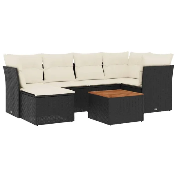 Zestaw wypoczynkowy rattan PE czarny, 62x62x69 cm, kremowe poduszki