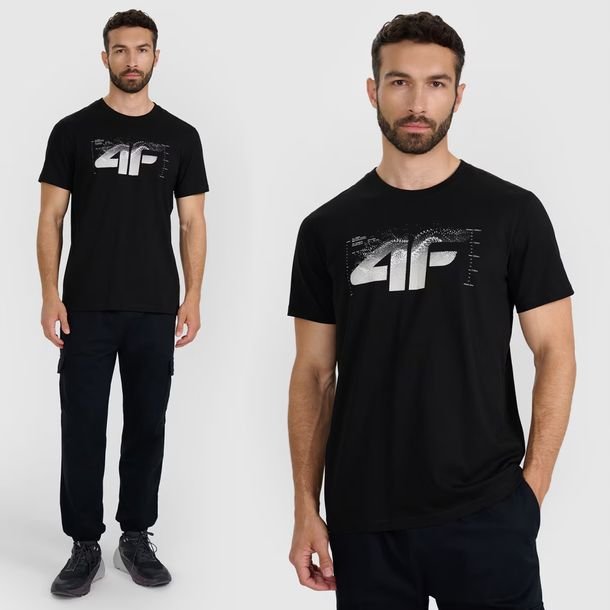 Koszulka Męska 4F T-shirt Z Nadrukiem Regular Sportowa Casual Czarna L