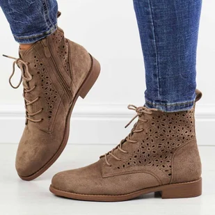 Wiosenne coffee zamszowe ażurowe botki damskie S.Barski 136 - S.BARSKI - Botki damskie - miniaturka - grafika 1