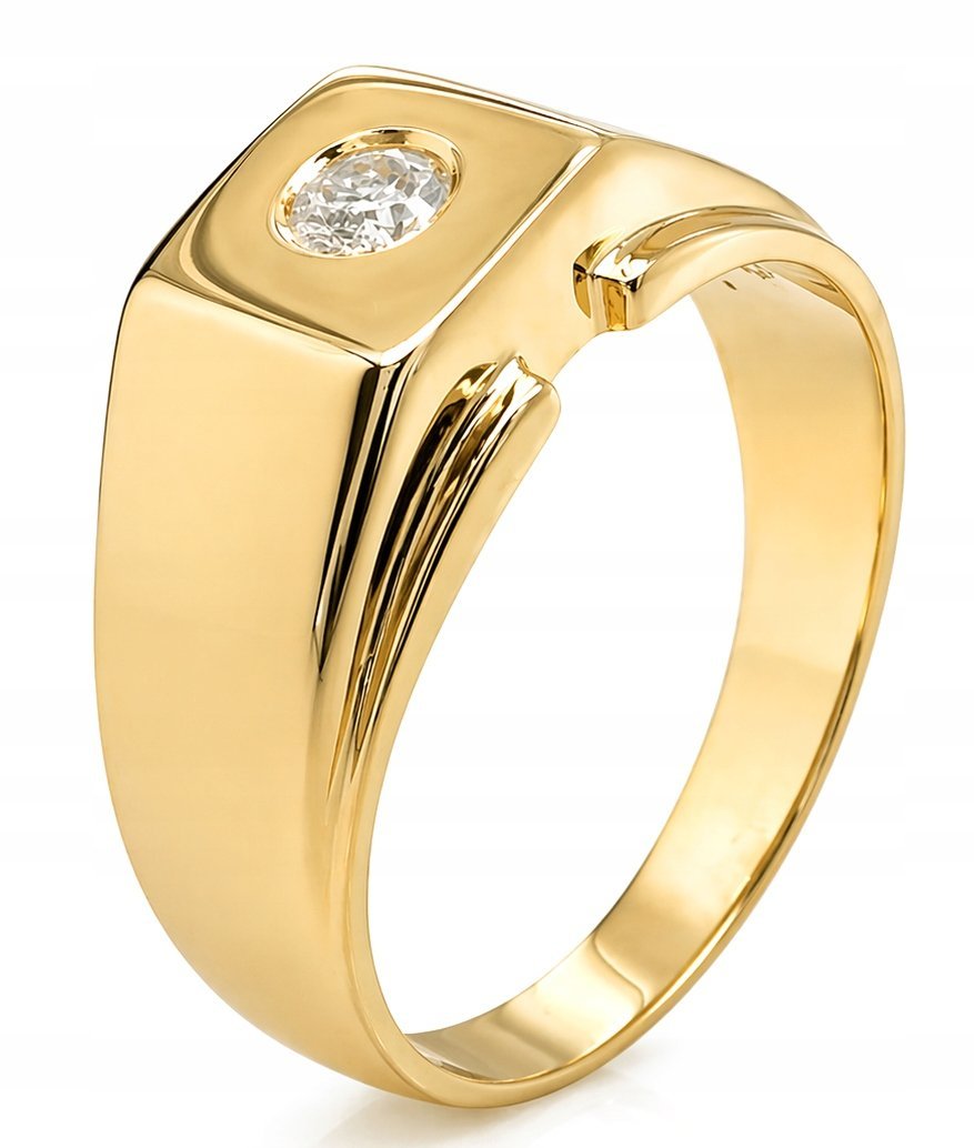 DAMSKI ZŁOTY PIERŚCIONEK SYGNET Z MOISSANITEM 0.12 CT TIMELESS 14KT 585