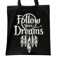 Torby i wózki na zakupy - Torba bawełniana czarna na zakupy Follow Your Dreams Łapacz Snów - miniaturka - grafika 1