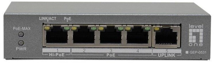 Switch LevelOne LevelOne PoE+Switch 3xGE PoE/1xHi-PoE 60W unmanaged Plastik GEP-0531