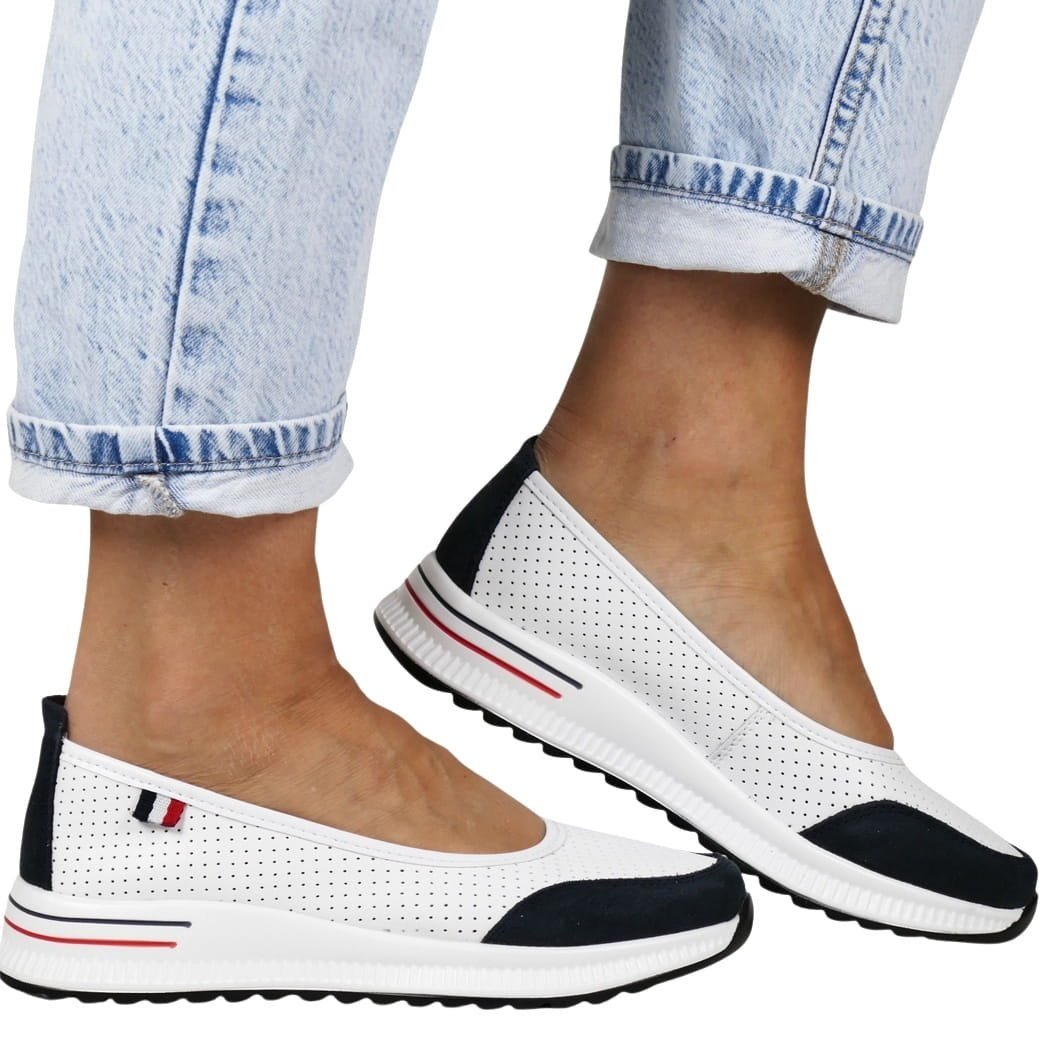 BALERINY SKÓRZANE SPORTOWE PÓŁBUTY FILIPPO 6134 BIAŁO GRANATOWE, 38, 24,7cm