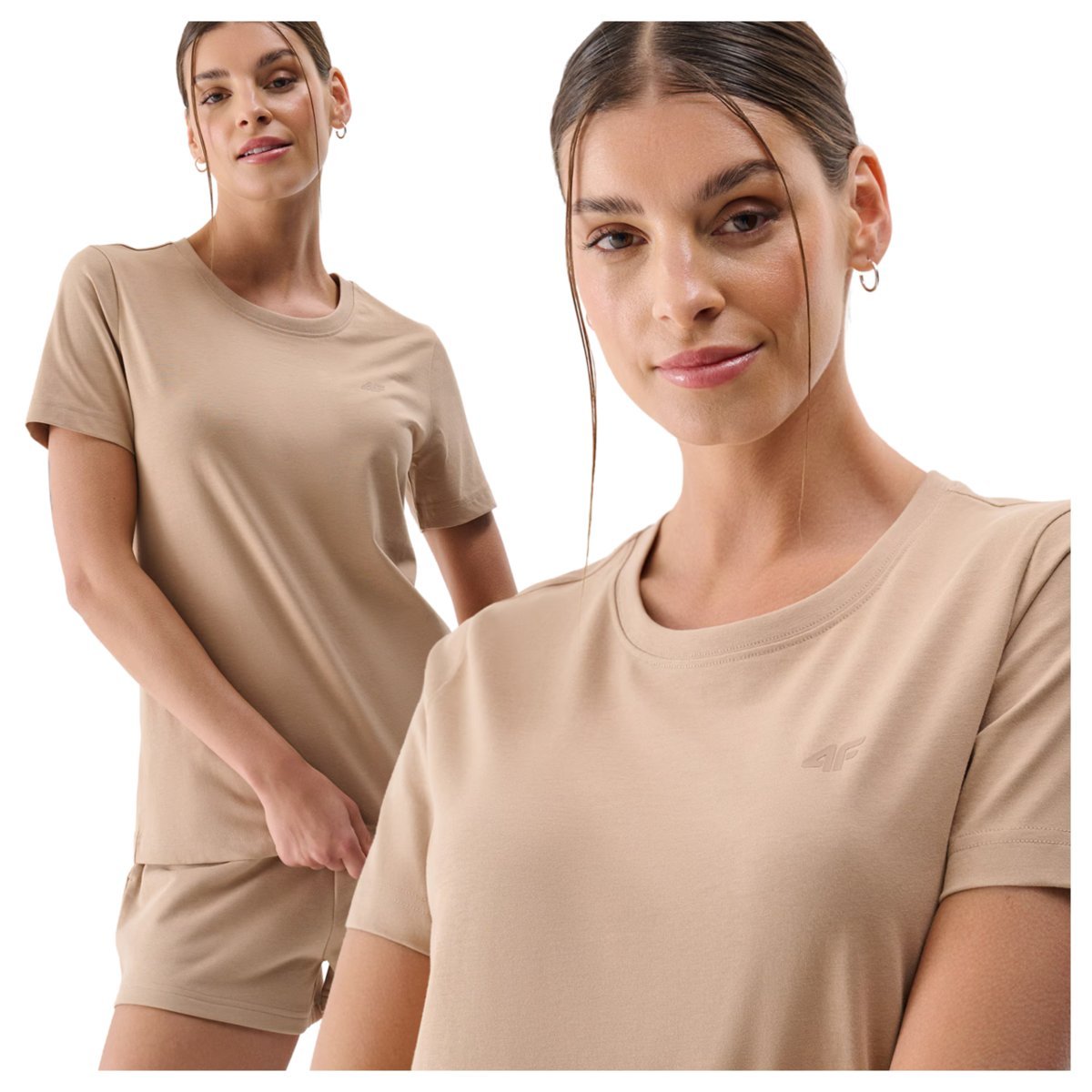 T-shirt damski bawełniany dładki 4F 4FWMM00TTSHF2356-83S Brązowy Roz. XS