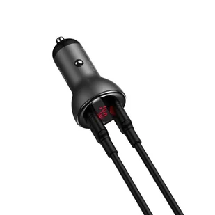 Baseus ładowarka samochodowa 2x USB 45 W 5 A Quick Charge 3.0 Huawei SCP z ekranem LCD + kabel USB Typ C szary (TZCCBX-B0G) - Ładowarki samochodowe - miniaturka - grafika 5