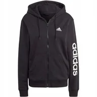 Bluzy damskie - Bluza damska adidas Essentials Linear Full-Zip French Terry Hoodie czarna I - miniaturka - grafika 1
