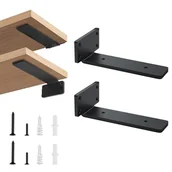 Zawiasy, okucia i inne akcesoria - sztuki wytrzymałych wsporników półek wiszących o długości 20 cm i grubości 5 mm – przemysłowe wsporniki ścienne z pasującymi śrubami – czarne - miniaturka - grafika 1