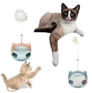 Zabawki dla kotów - Interaktywna zabawka dla kota z piórkiem na sprężynce z piłeczkami - miniaturka - grafika 1