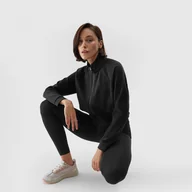 Bluzy sportowe damskie - Damska bluza treningowa rozpinana bez kaptura 4F 4FAW23TFSWF196 - czarna - miniaturka - grafika 1