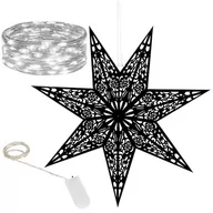 Oświetlenie świąteczne - Gwiazda świąteczna papierowa czarna i lampki choinkowe 10 led zimny biały - miniaturka - grafika 1