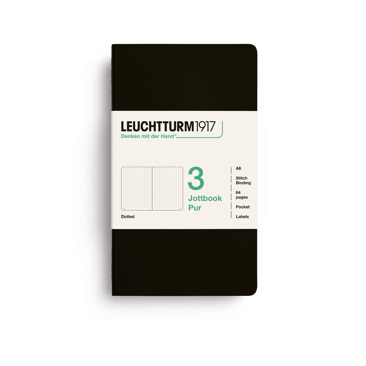 Zestaw 3 zeszytów Leuchtturm1917 Jottbook A6, kropki, czarny
