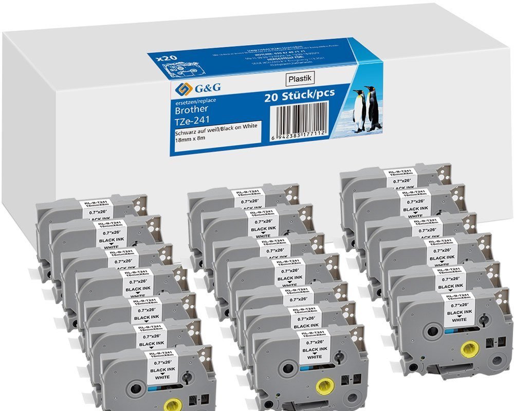 20x G&G Schriftband 18mm x 8m sw ws komp. m. Brother TZe-241